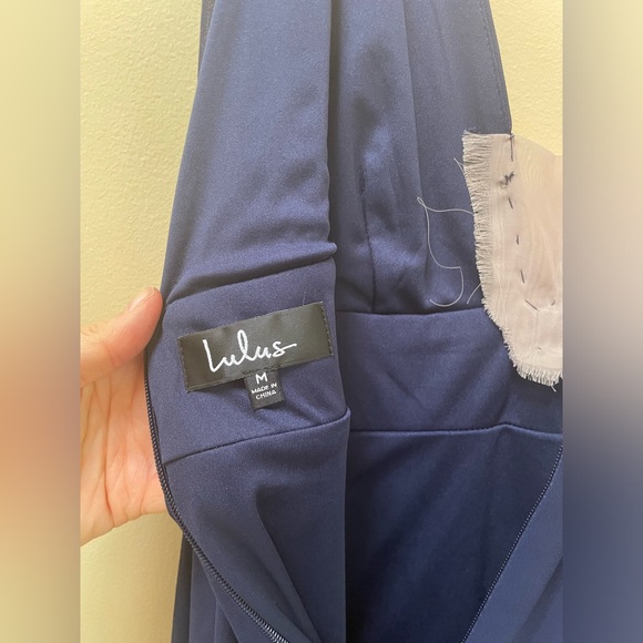 Lulus Heavenly Hues Chiffon Navy Slit Front Full Length Dress Medium - Picture 4 of 13